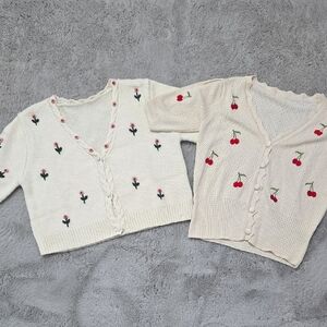 Cream knit Cardigans with Cherry and Floral Embroidery size M